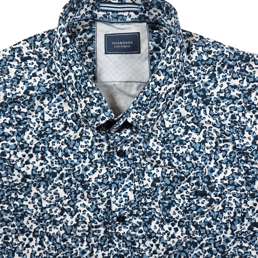 7Diamonds After Midnight Blue Leopard Print 4-Way Stretch Performance Shirt XL